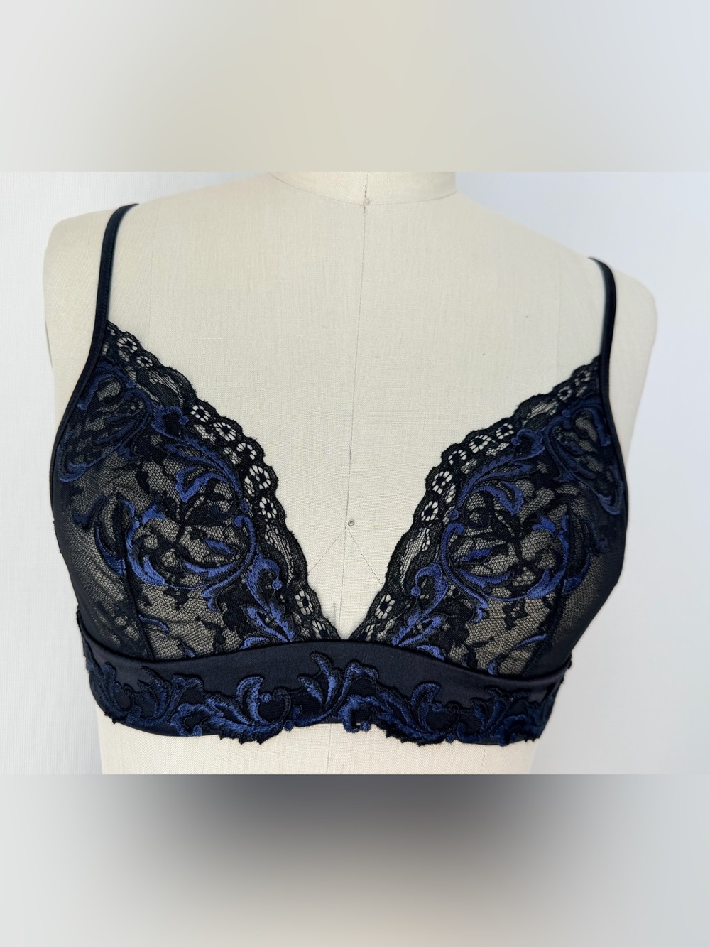 La Perla Sheer Lace Bralette in Black  and Blue Size S. 36 C